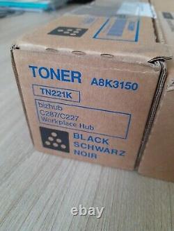 Konica Minolta Bizhub C227 printer + 2 black + 1 yellow + 1 cyan cartridges